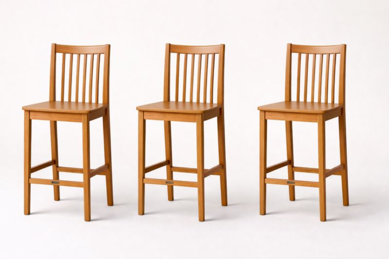 Set di 3 sgabelli in legno massiccio color naturale, altezza 100 cm-Finevaro