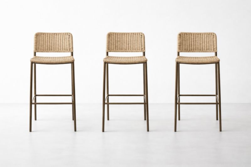 Set di 3 sgabelli alti in metallo e rattan naturale-Finevaro