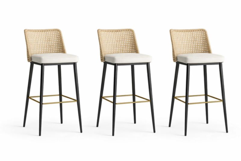 Set di Sgabelli Alti in Rattan e Metallo Nero, 75cm-Finevaro