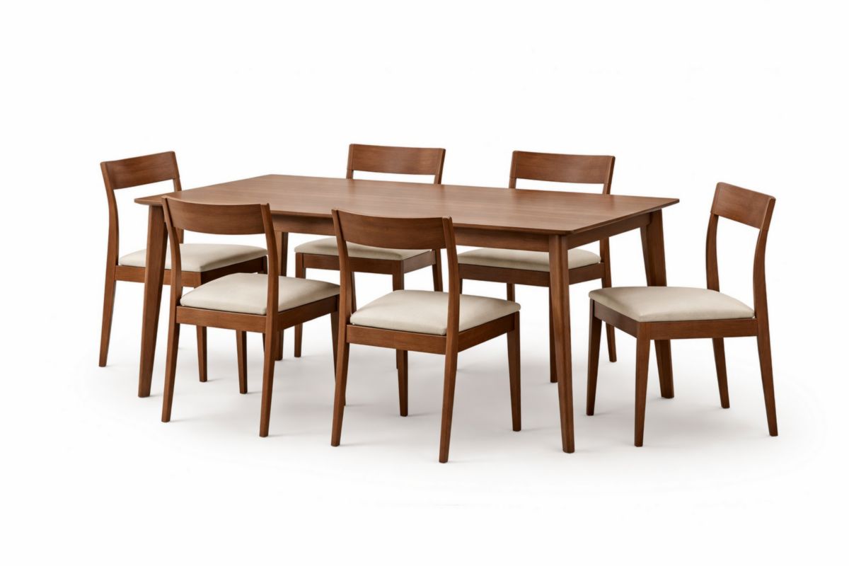 Set tavolo da pranzo in legno con 6 sedie imbottite-Finevaro