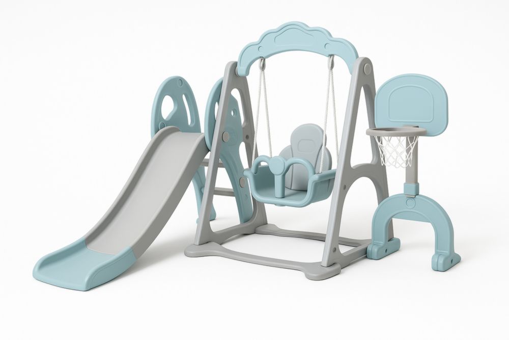 Set di Giochi per Bambini con Scivolo Altalena e Canestro in Plastica-Finevaro