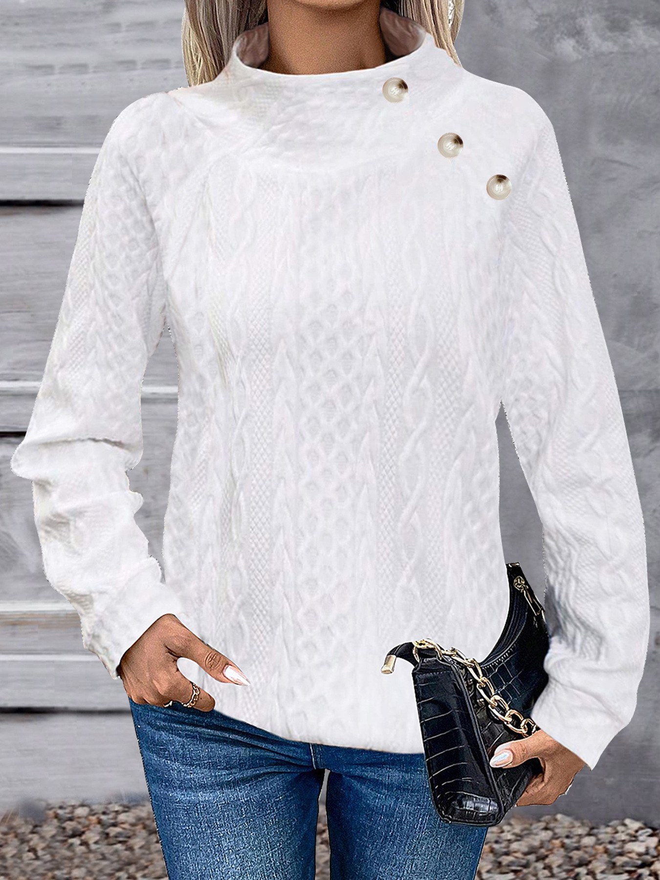 TUME |High-Neck Buttoned Casual Fashion Sweatshirt