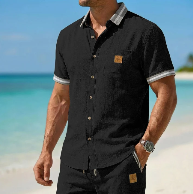 Men's Cotton Linen Button-Up Shirt