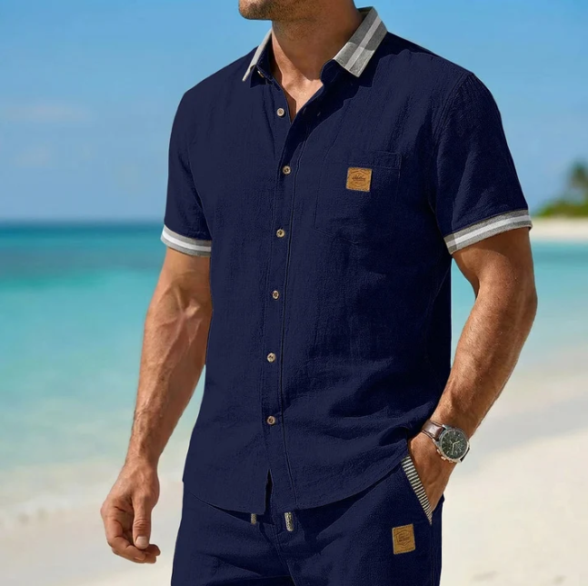 Men's Cotton Linen Button-Up Shirt