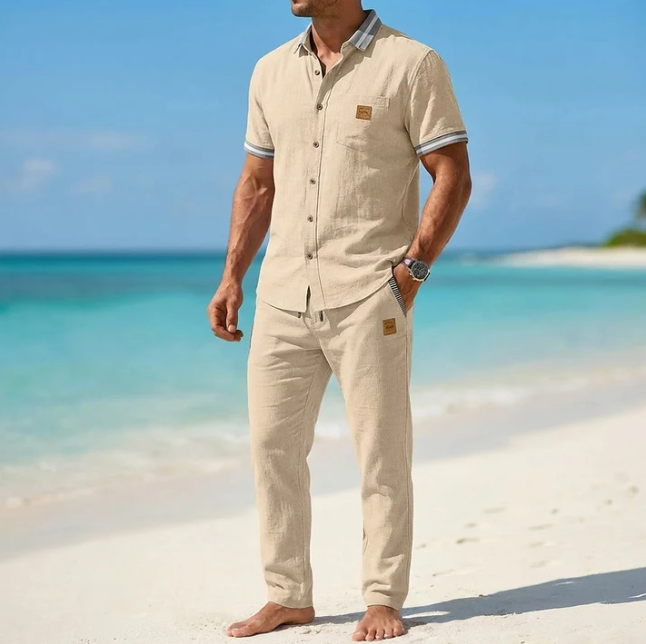 Men's Cotton Linen Button-Up Shirt