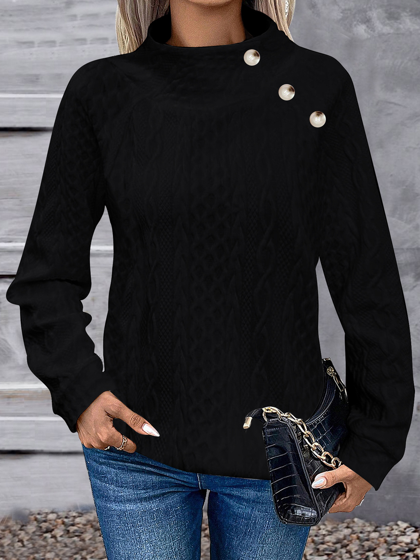TUME |High-Neck Buttoned Casual Fashion Sweatshirt
