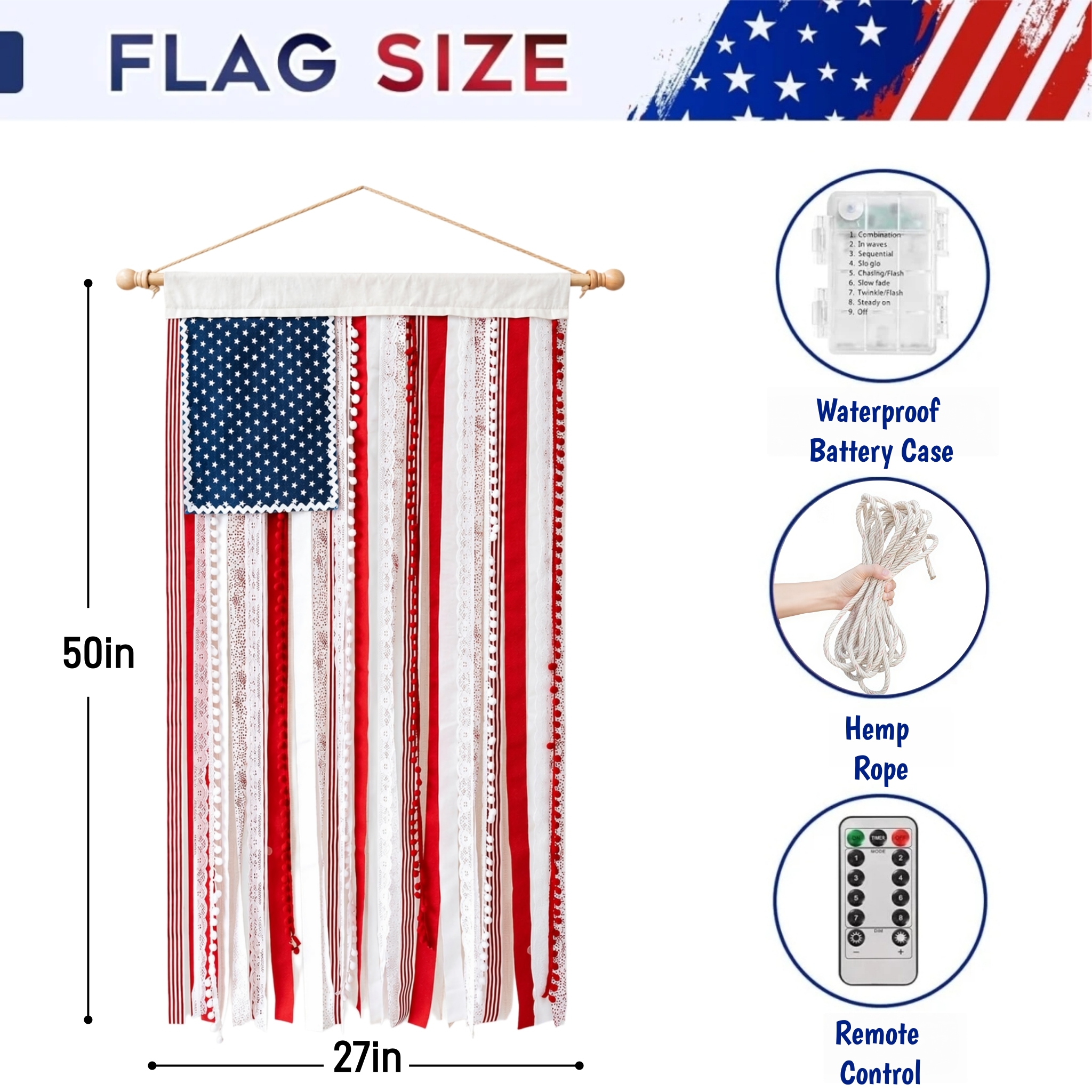 🇺🇸 Patriotic Rag Flag Banner That Glows After Sunset✨