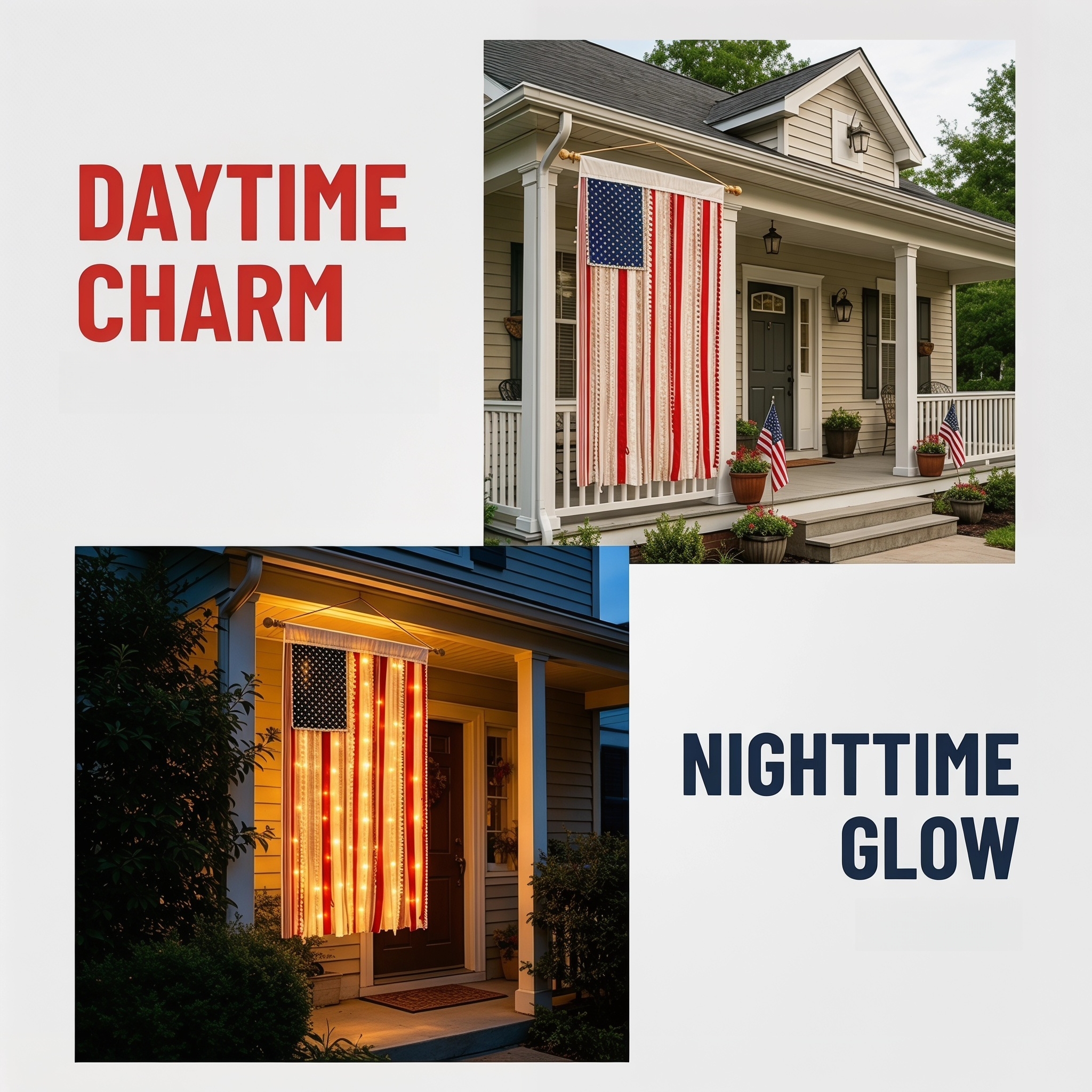🇺🇸 Patriotic Rag Flag Banner That Glows After Sunset✨