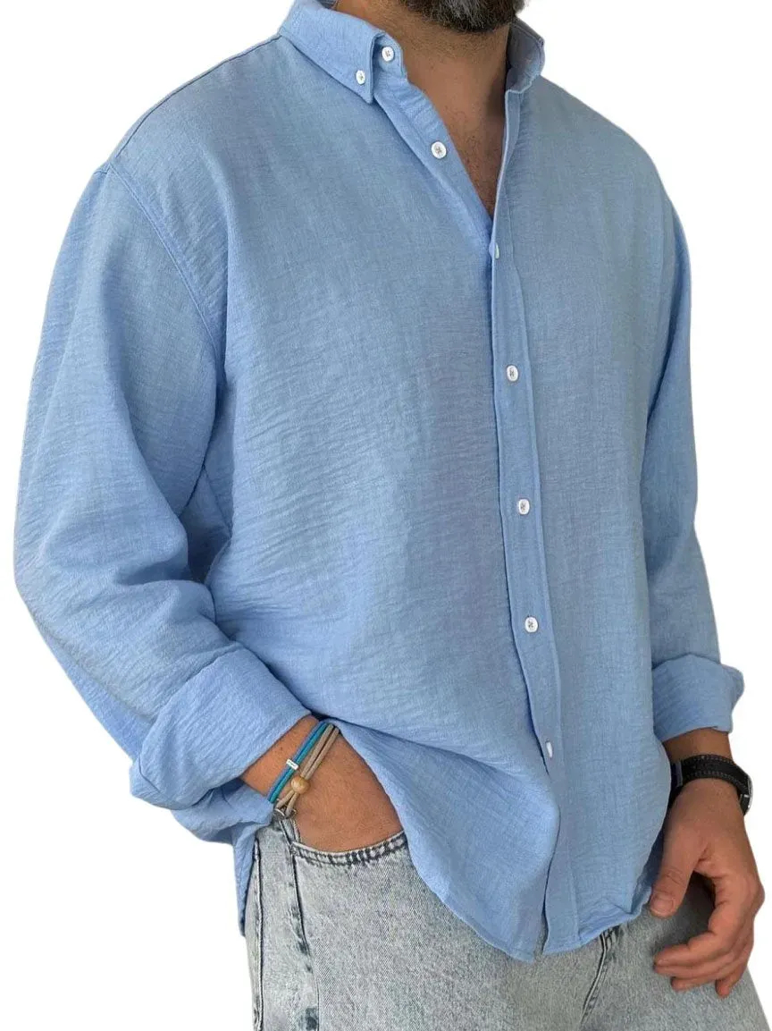 ⏰ 70% off - 2025 Newest Men's Casual Simple Cotton Lapel Long-Sleeved Shirt