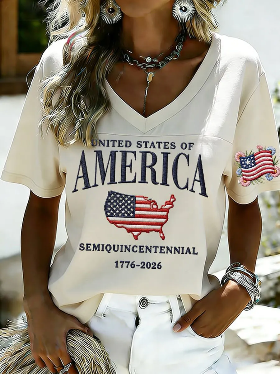 Women'S 250Th Anniversary Print V-Neck Top