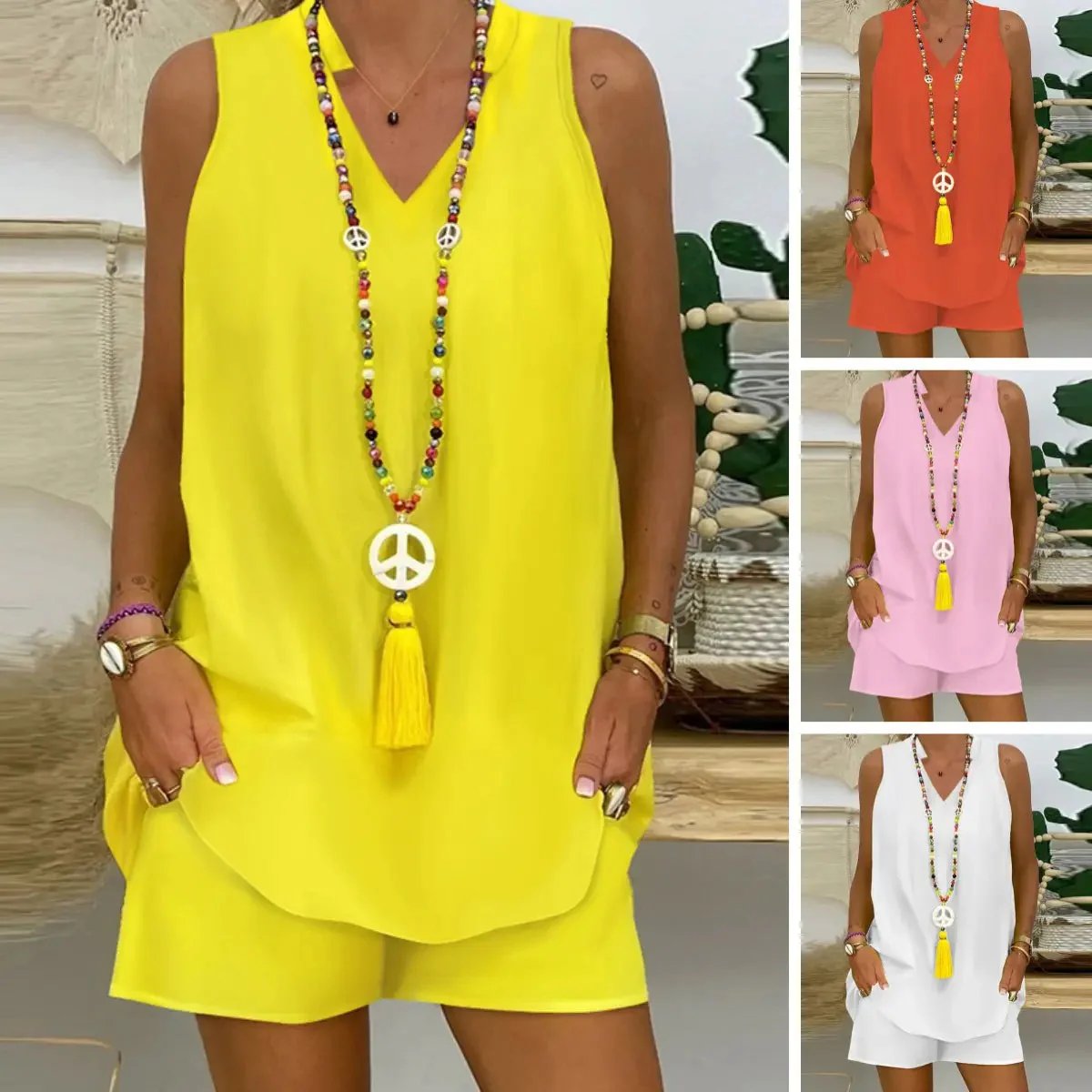 🌺Collar Sleeveless Casual Top and Pants Suit