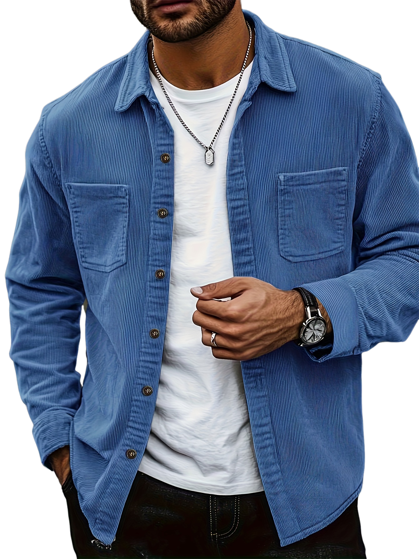 Men's Retro Classic Casual Corduroy Double-pocket Long-sleeved Shirt