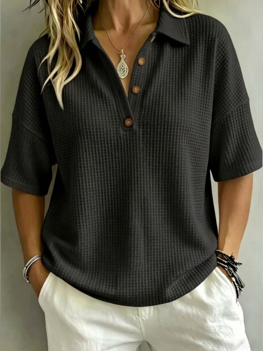 New Arrival 🔥Women's Button-Up Waffle Short Sleeve Shirt