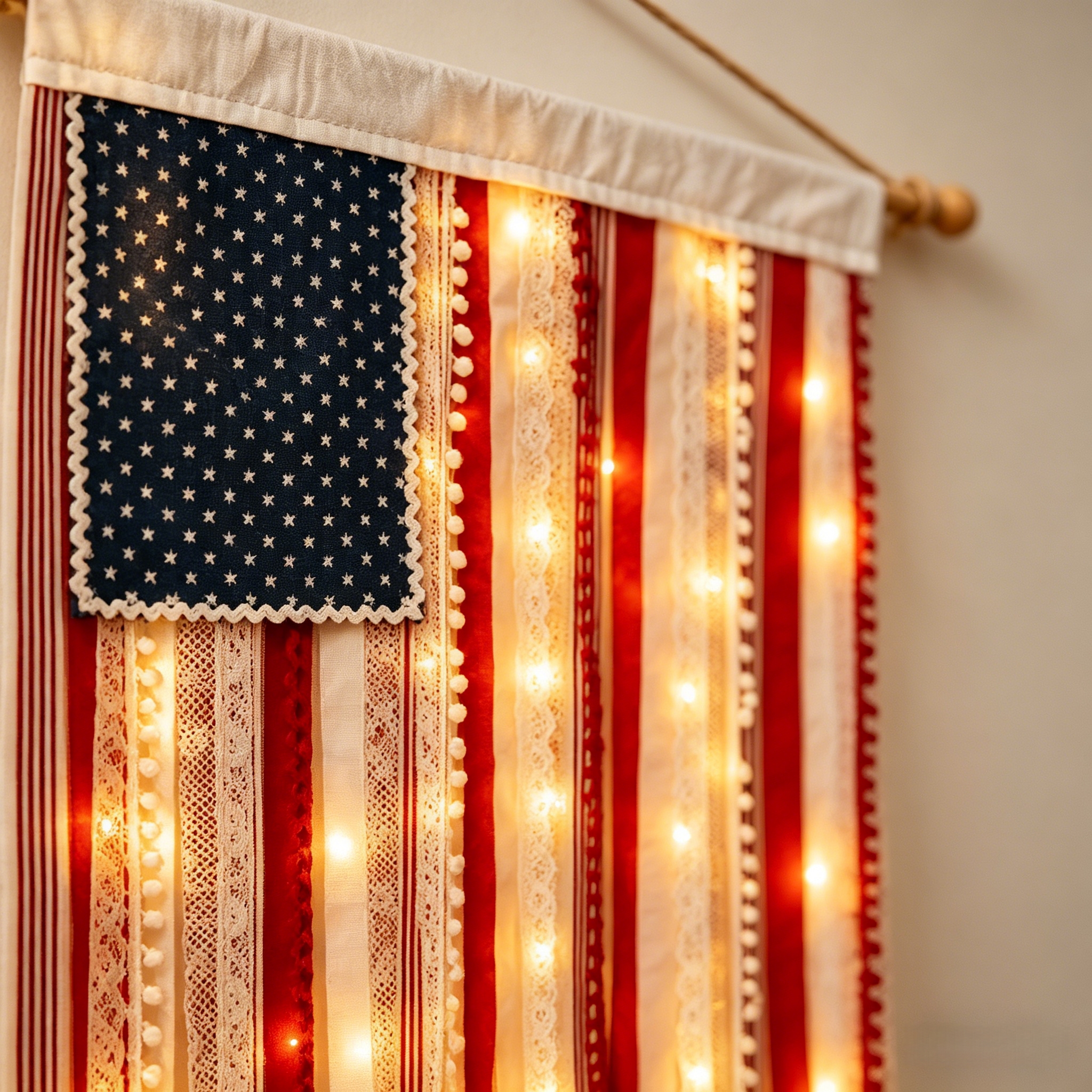 🇺🇸 Patriotic Rag Flag Banner That Glows After Sunset✨