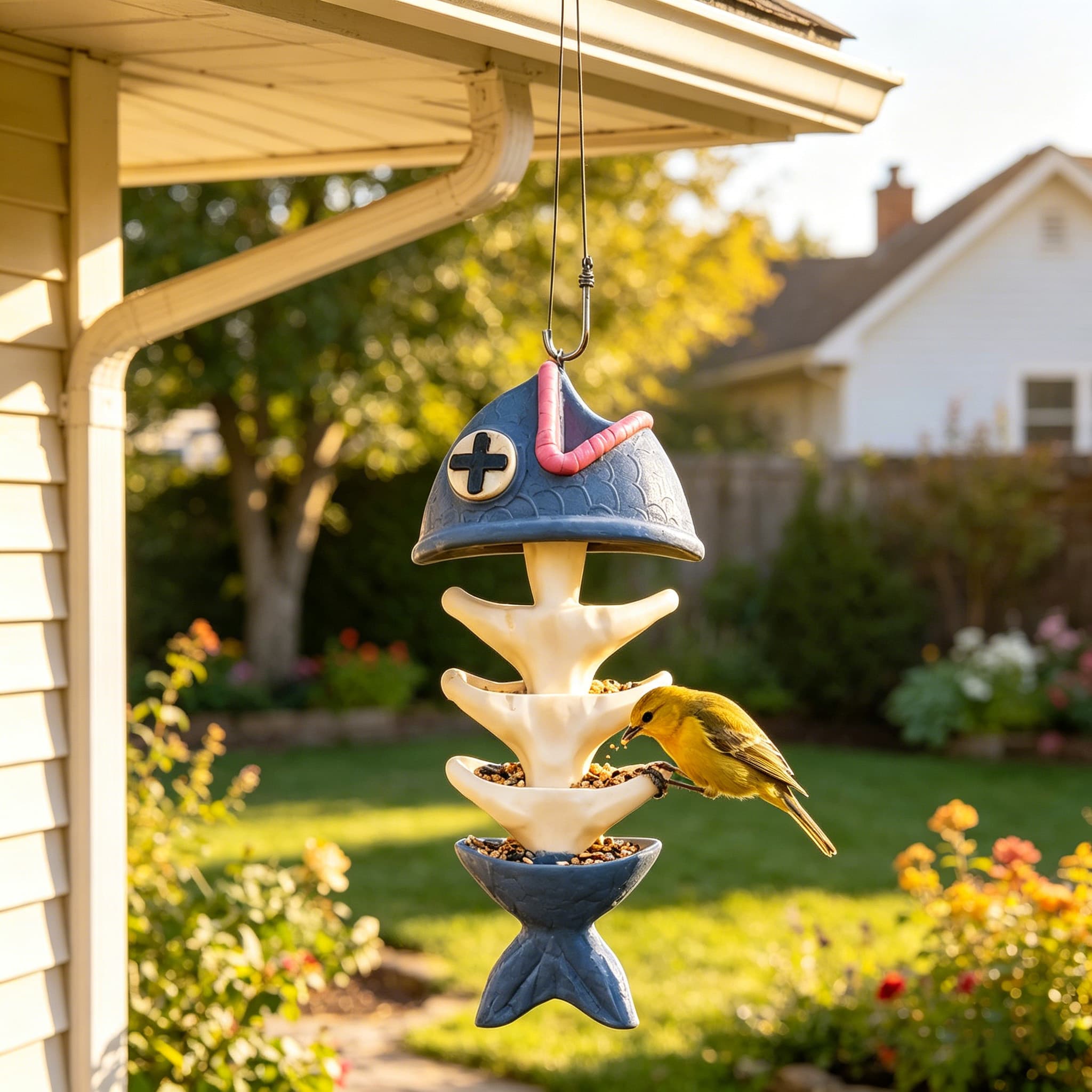 Creative Fish Skeleton Hanging Bird Feeder