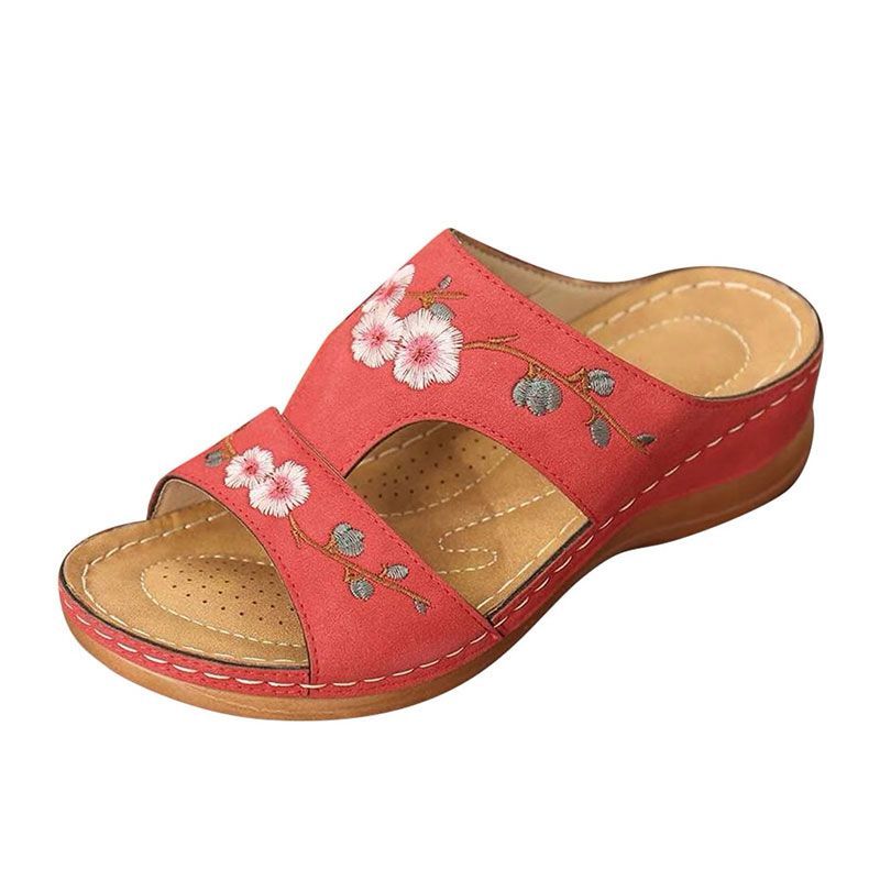 Premium Flower Embroidery Wedge Sandals