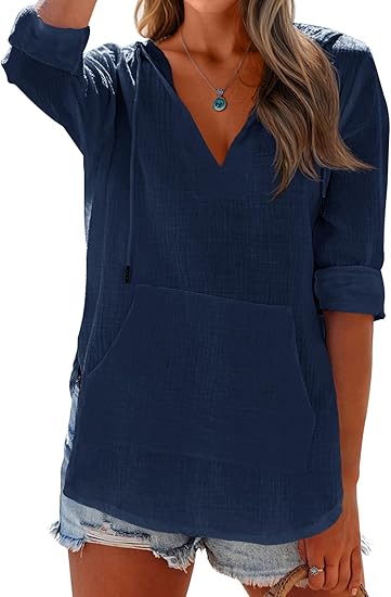 👗Women's Beach Cover Up hoodies sweatshirt Long Sleeve V Neck Pocketed Hooded Shirt Top