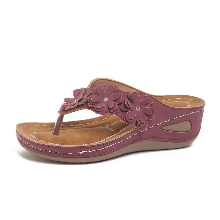 Comfy Rhinestone Flower Wedge Sandals with Arch Support (Slip-On)