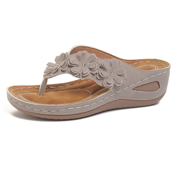 Comfy Rhinestone Flower Wedge Sandals with Arch Support (Slip-On)