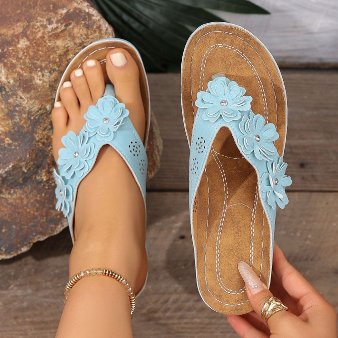 Comfy Rhinestone Flower Wedge Sandals with Arch Support (Slip-On)