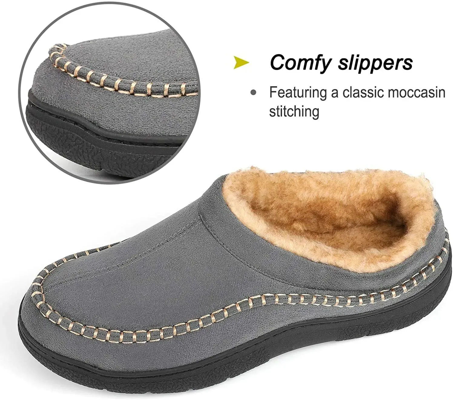 Men's Daily Non-Slip Warm Wide-Toe Plush Slippers