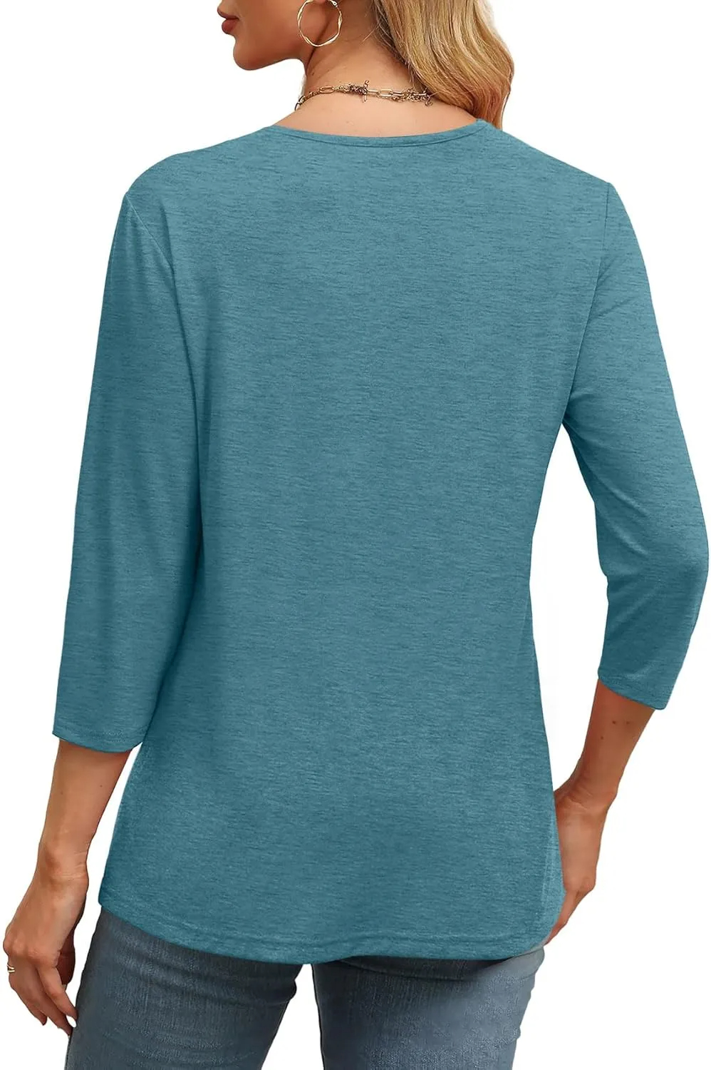 Women's V Neck 3/4 Long Sleeve Loose Fit Tops