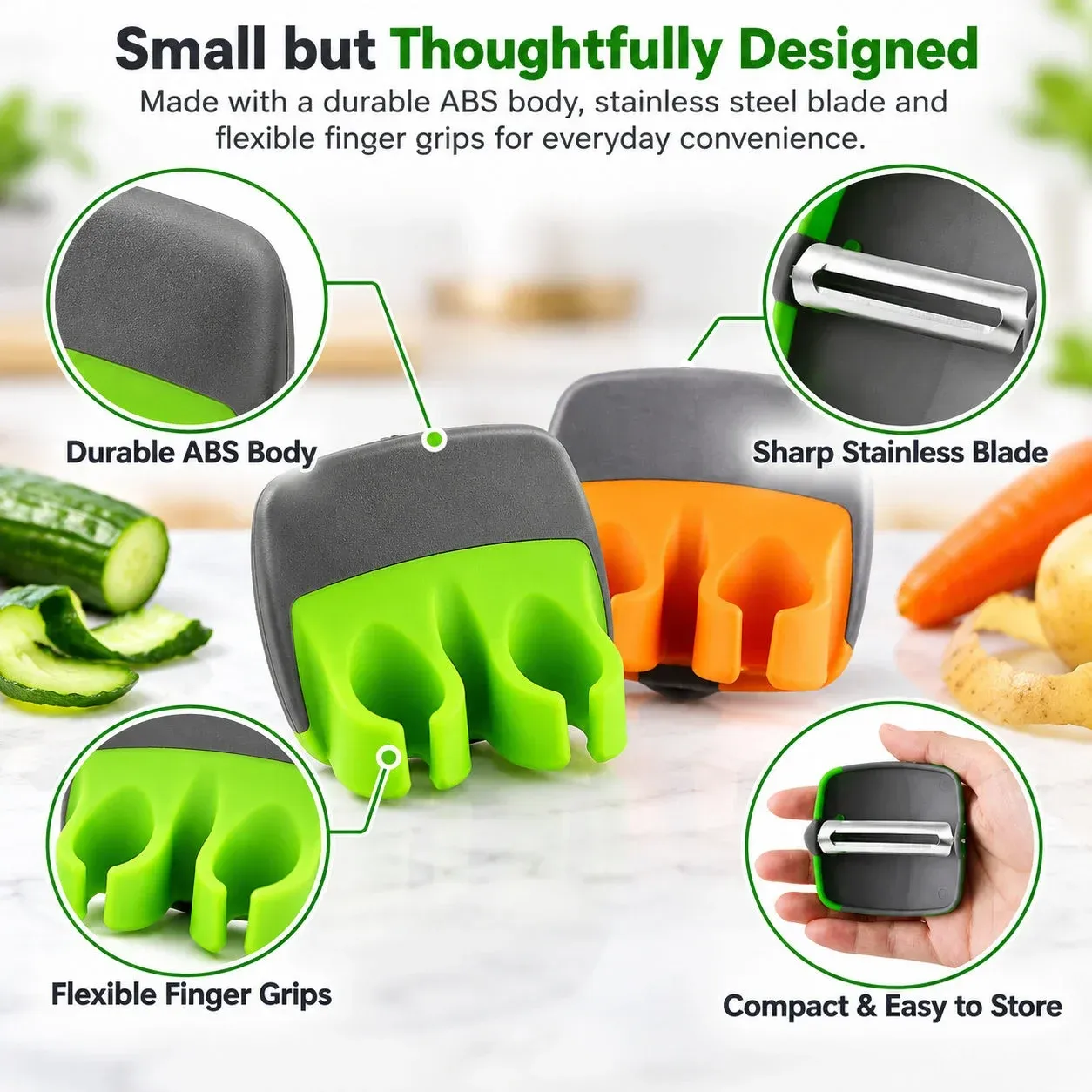 ABS body flexible finger grips and stainless steel blade details