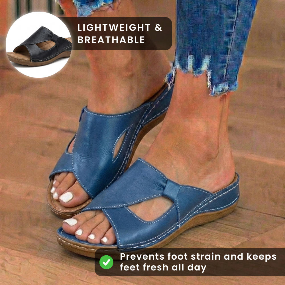 🔥LAST DAY 70% OFF🔥 Orthopedic Leather Crossover Slide Sandals - Contrast Stitching Detail