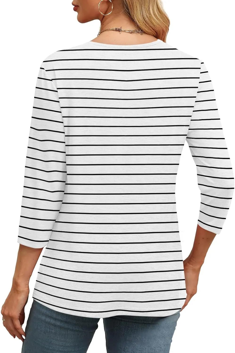 Women's V Neck 3/4 Long Sleeve Loose Fit Tops