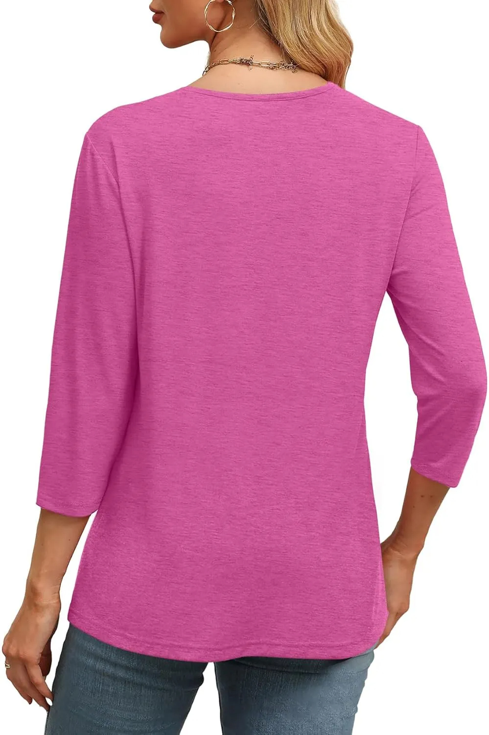Women's V Neck 3/4 Long Sleeve Loose Fit Tops