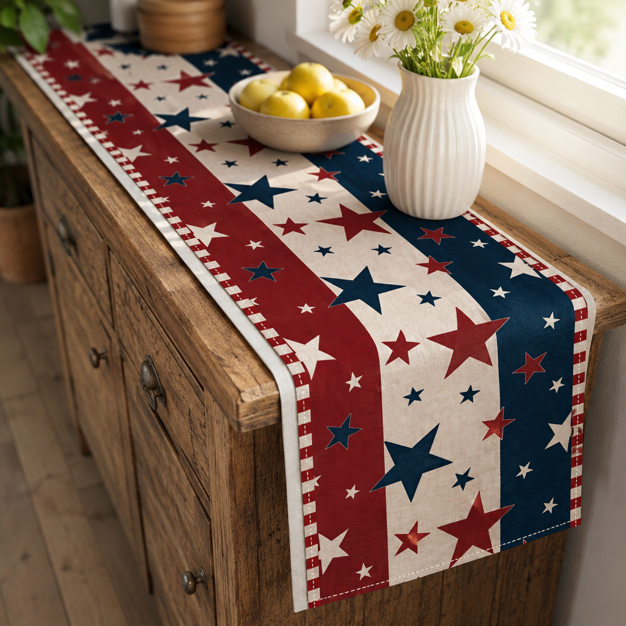 Patriotic Tablecloths And Placemats In Red, White And Blue With a July 4th Theme