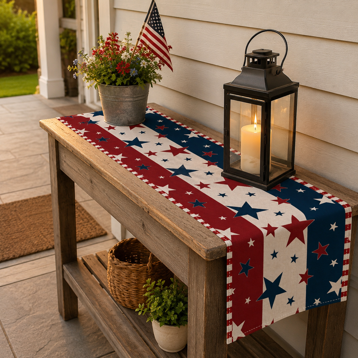 Patriotic Tablecloths And Placemats In Red, White And Blue With a July 4th Theme