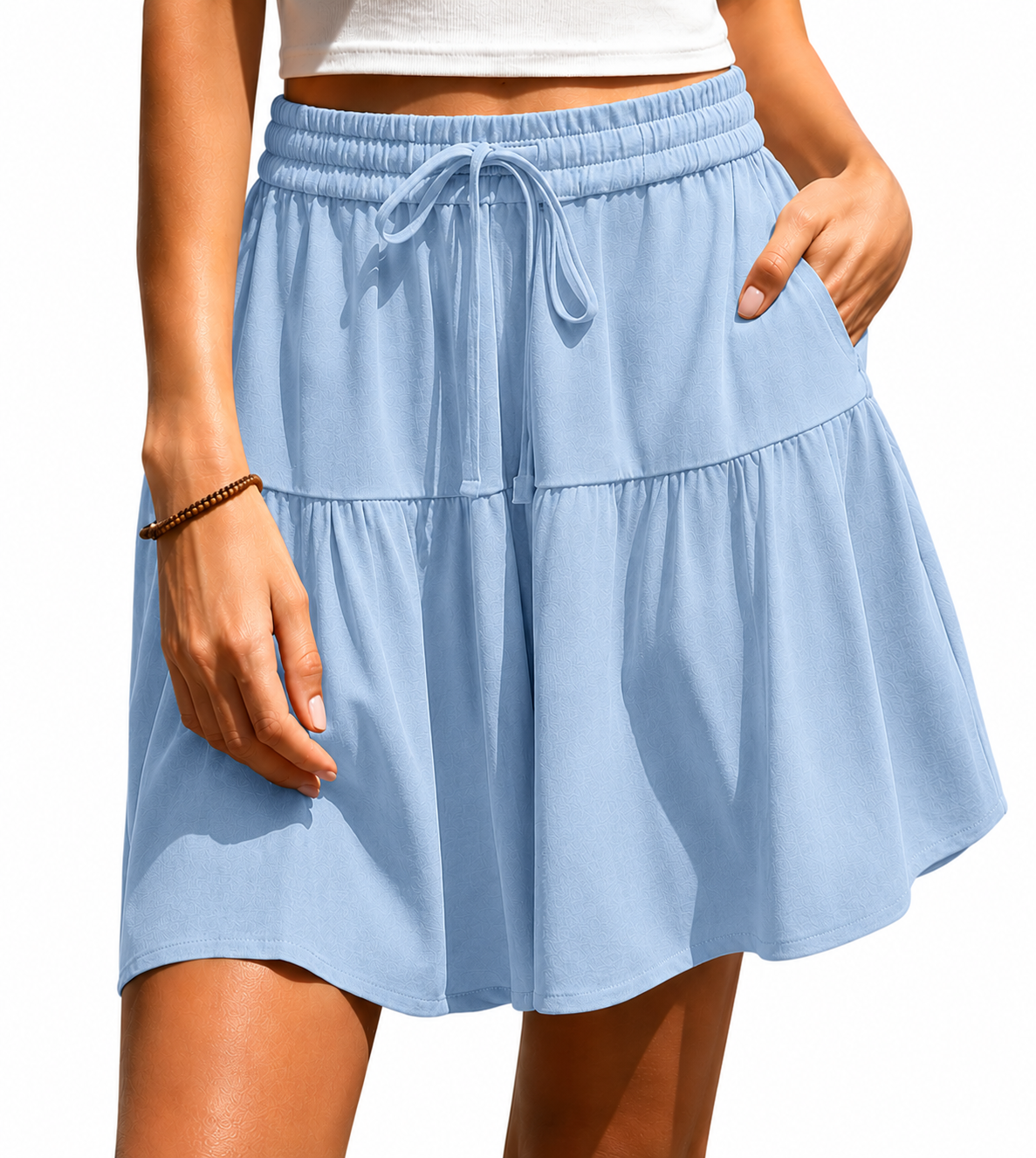 Womens Linen Blend Wide Leg Flowy Culotte Shorts Drawstring Loose Fit Summer Casual Lightweight Comfy Vacation Wear