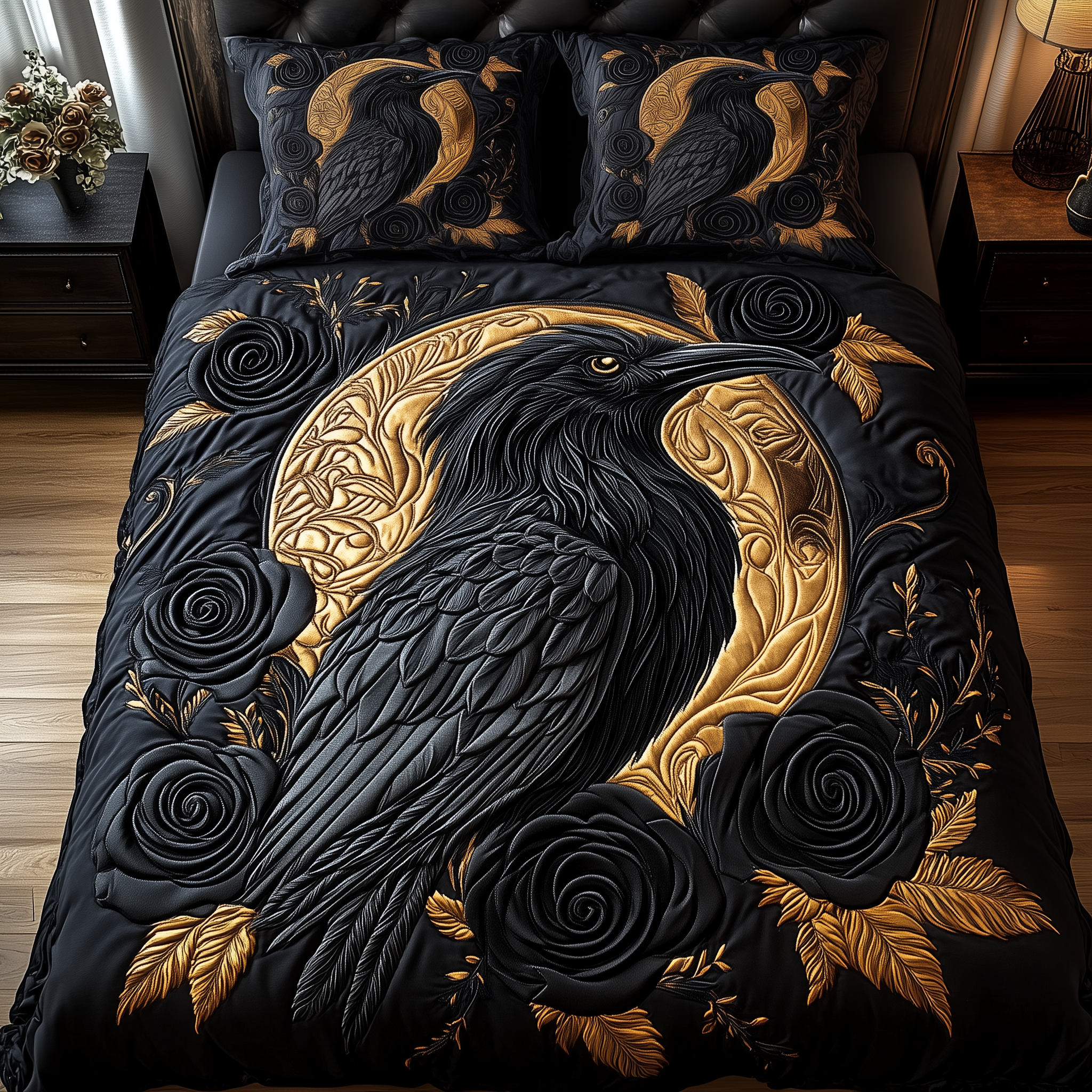 Gothic Raven 3-Piece Quilted Bedding Set GFTOTP1811
