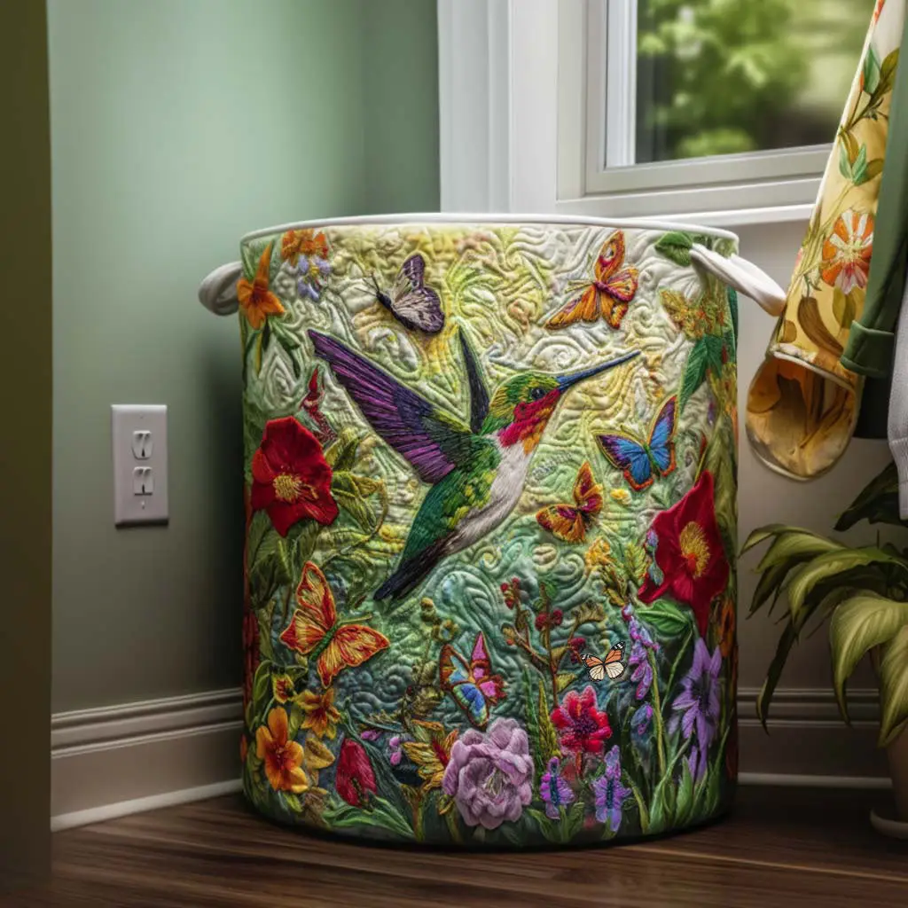 ⚠️Only a Few Left --Artistic Vintage Fashion Illustrated Embroidered Quilted Laundry Basket