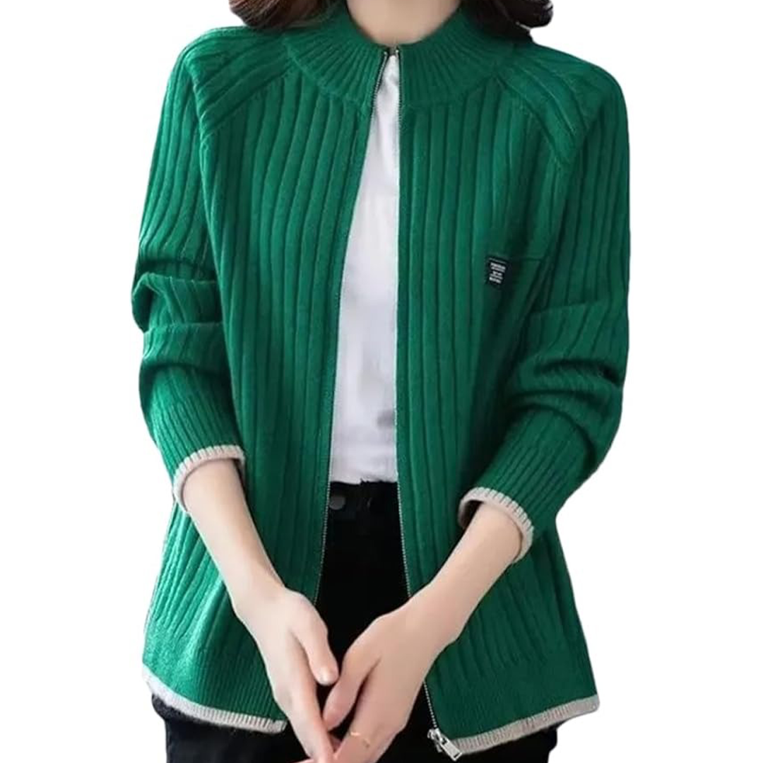 Women'S Autumn And Winter Long-Sleeved Zipper Knitted Cardigan