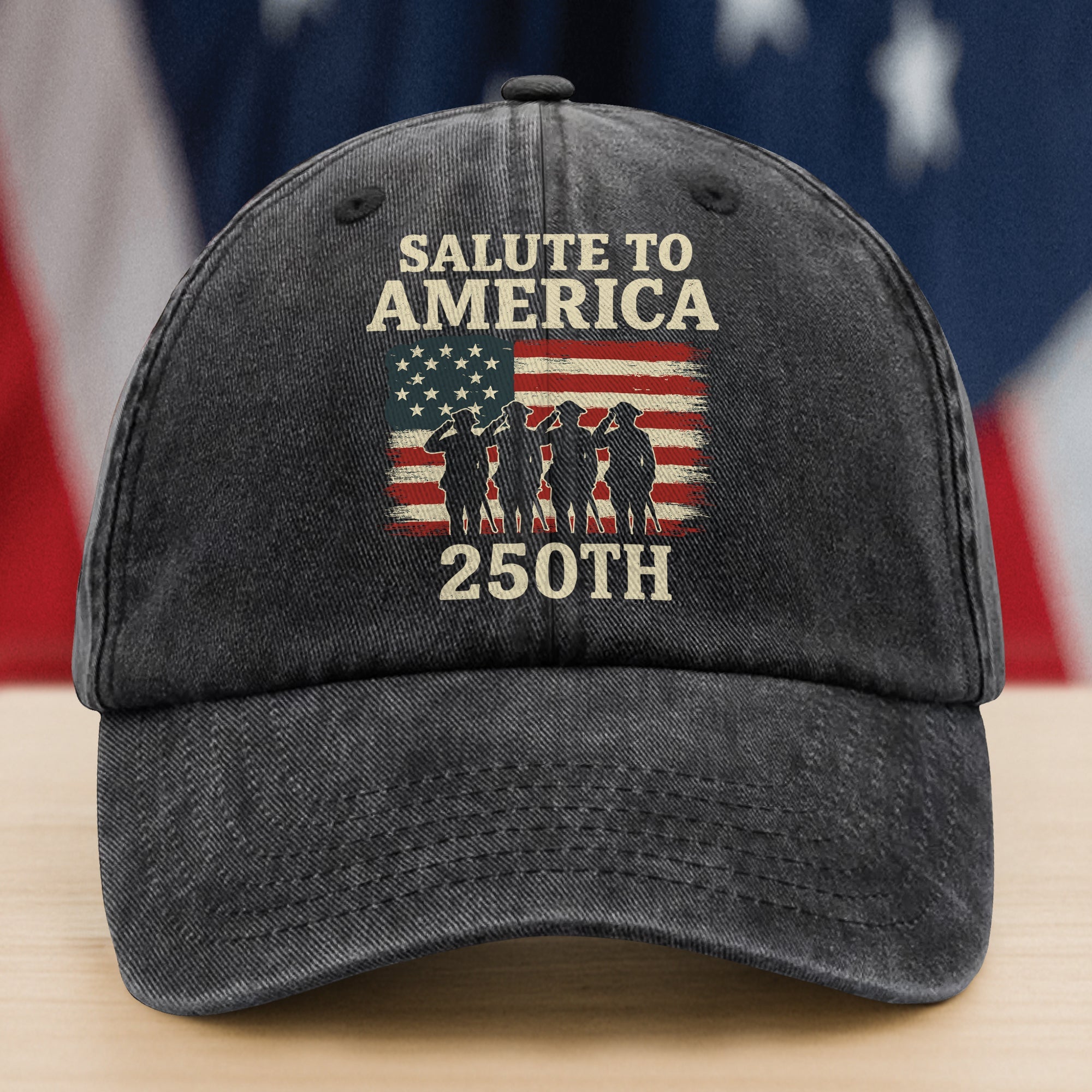 Salute To America 250th Veteran Washed Denim Baseball Cap Happy America 250 Gifts