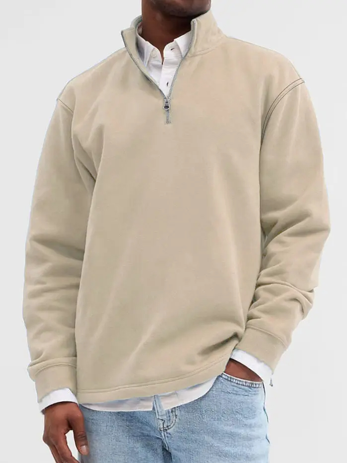 Men's simple everyday zipper comfortable stand collar sweatshirt