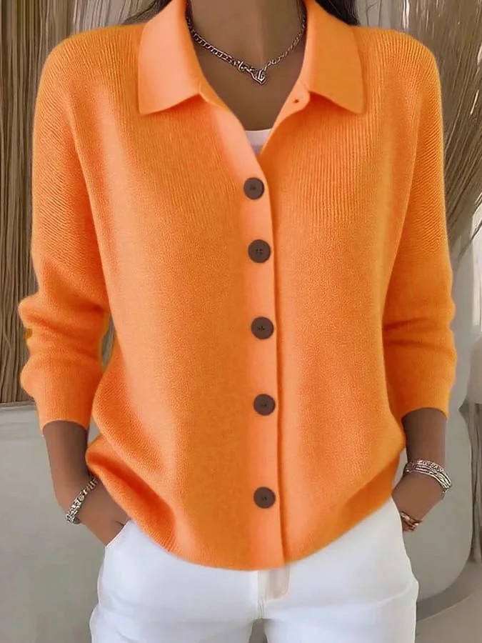 Women Cotton Plain Long Sleeve Comfy Casual Cardigan