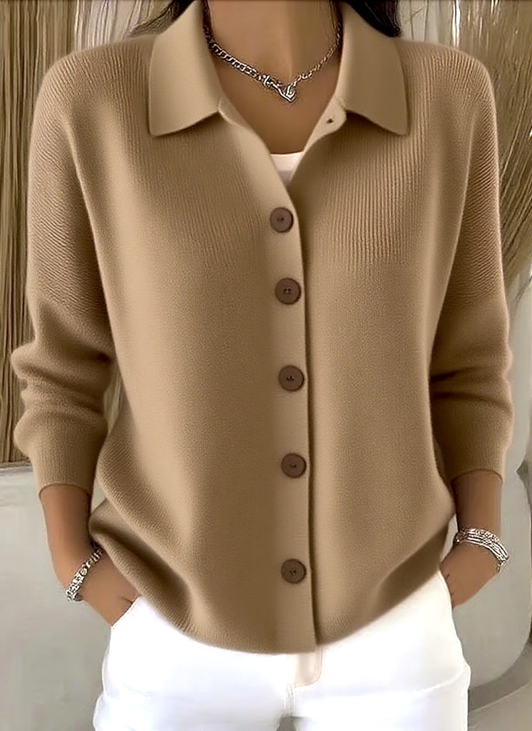 Women Cotton Plain Long Sleeve Comfy Casual Cardigan