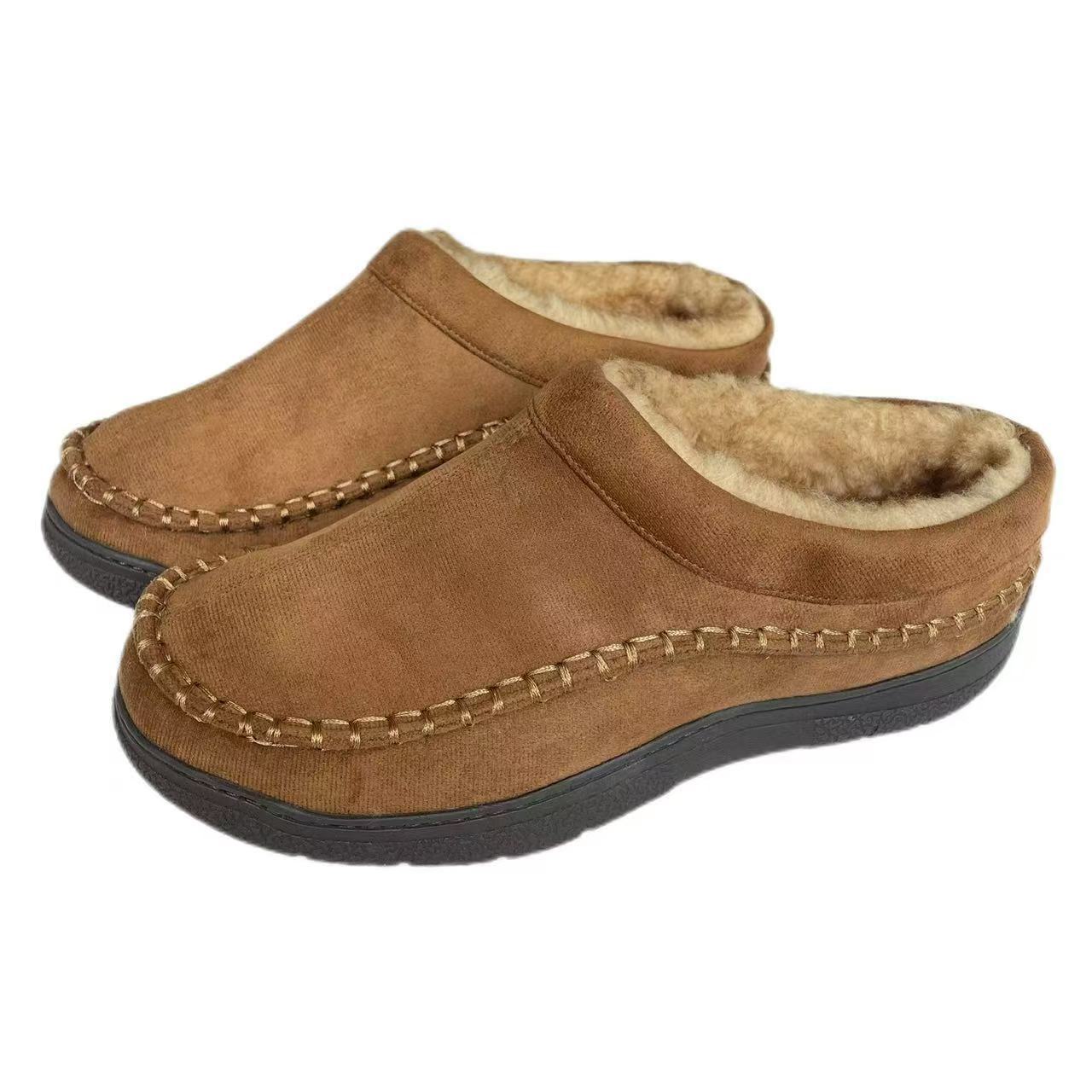 Men's Daily Non-Slip Warm Wide-Toe Plush Slippers