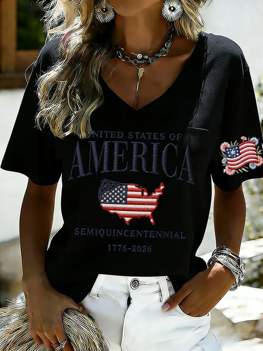 Women'S 250Th Anniversary Print V-Neck Top