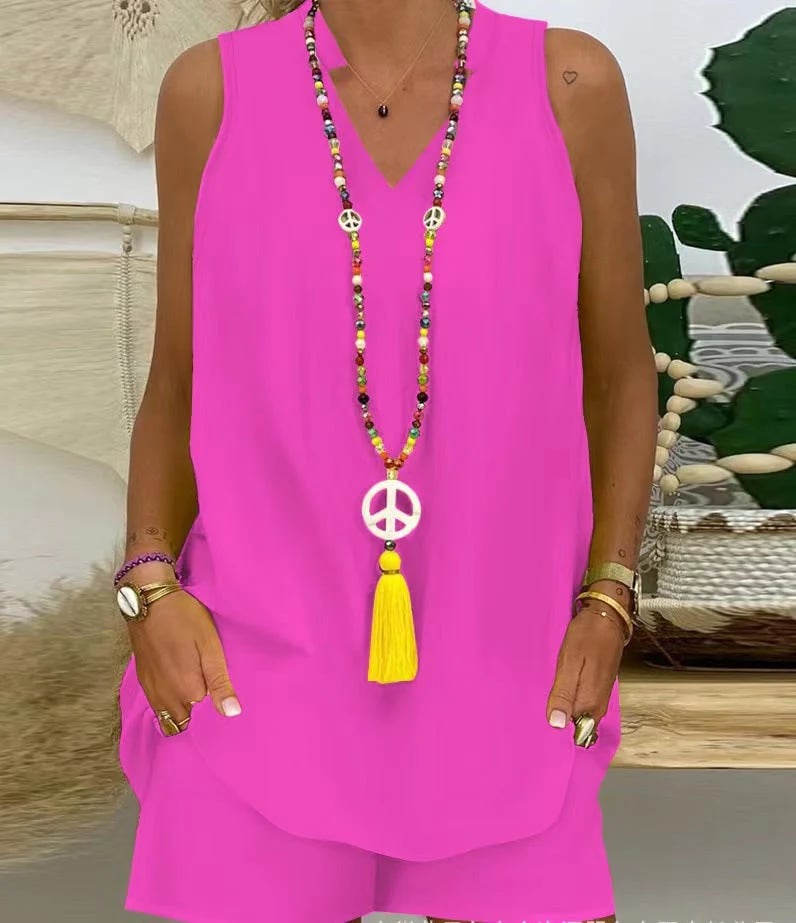 🌺Collar Sleeveless Casual Top and Pants Suit