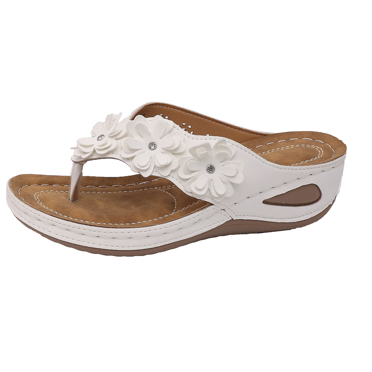Comfy Rhinestone Flower Wedge Sandals with Arch Support (Slip-On)