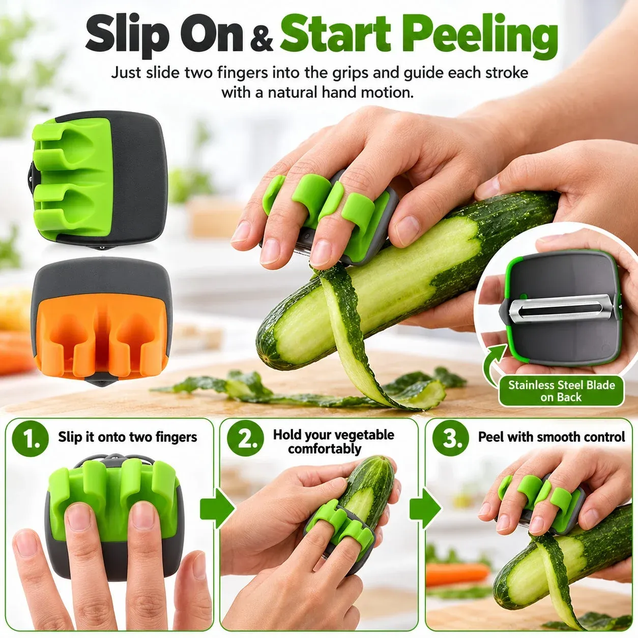 Three simple steps to wear and use the palm peeler
