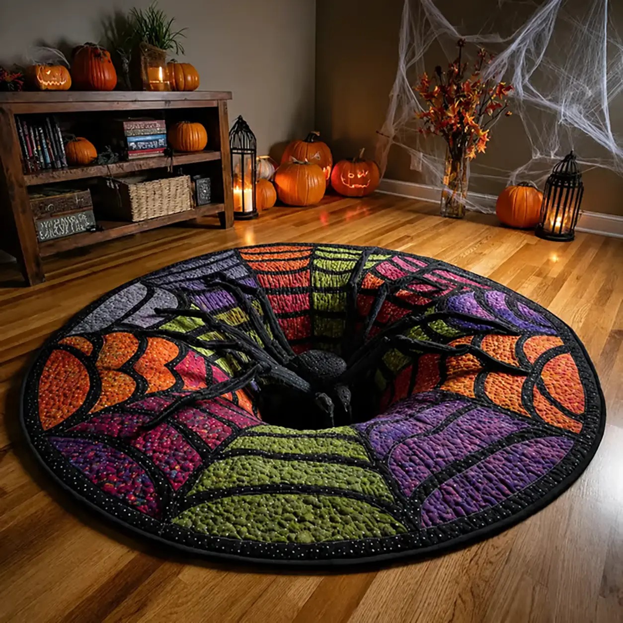 3D Skeleton Vortex Quilted Round Halloween Rug