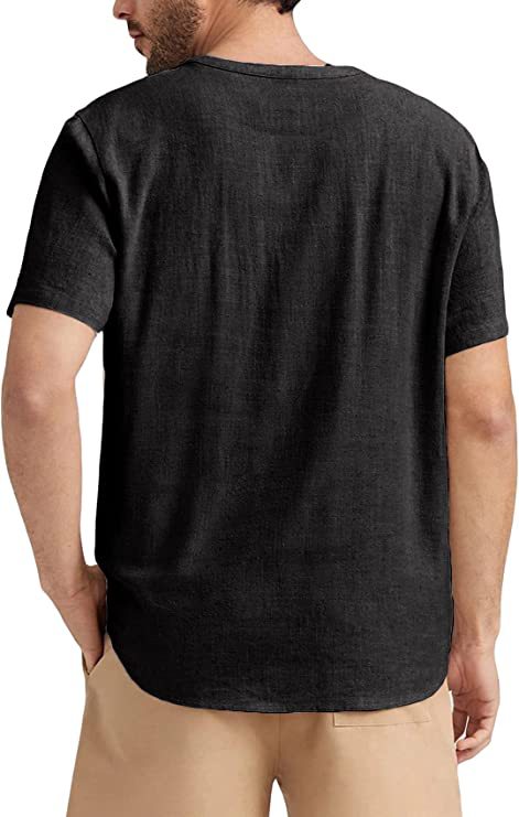 Men's summer short-sleeved casual solid color cotton and linen T-shirt tops
