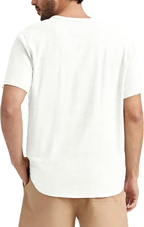 Men's summer short-sleeved casual solid color cotton and linen T-shirt tops