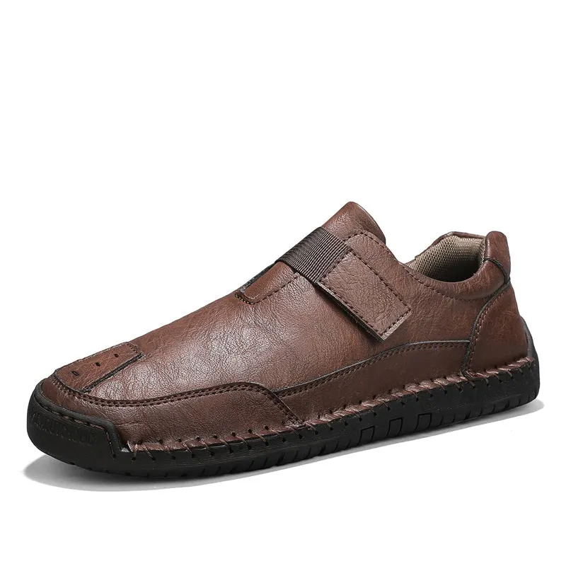 Herren-Wanderschuhe aus echtem Leder – zum Hineinschlüpfen, wasserdicht, breite Zehenbox mit Fußgewölbestütze