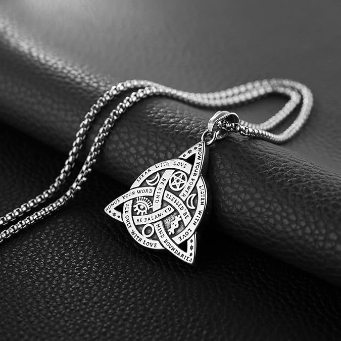 Double Sided Stainless Steel Triple Goddess Triquetra Necklace Celtic Knot Irish Christian Trinity Knot Pendant